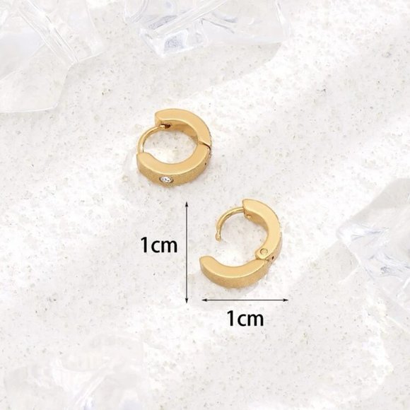 Stainless Steel Rhinestone Hinged Hoop Earring Gold Women Men NWT - Picture 2 of 4